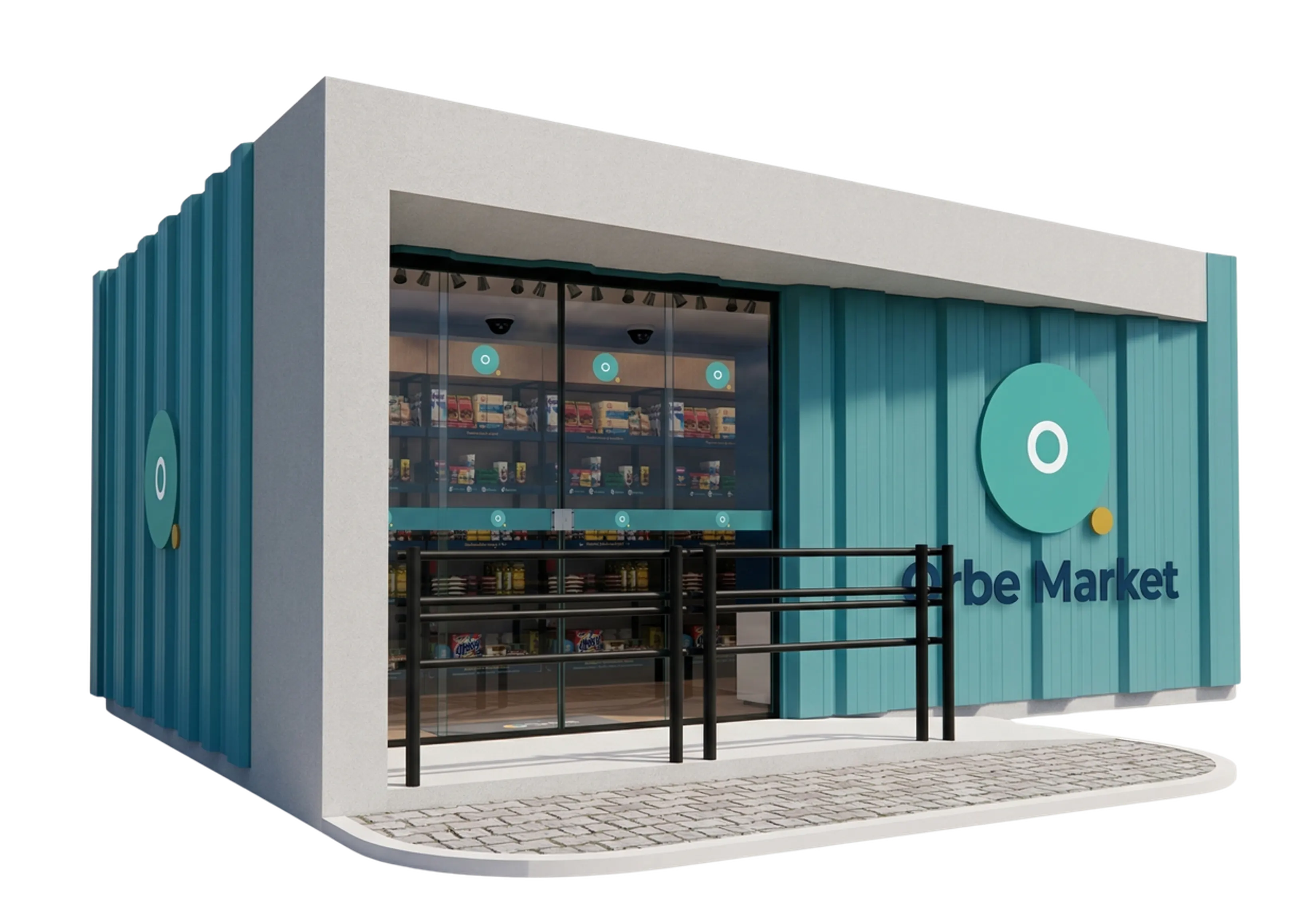 Fachada do Orbe Market instalada em um condomínio