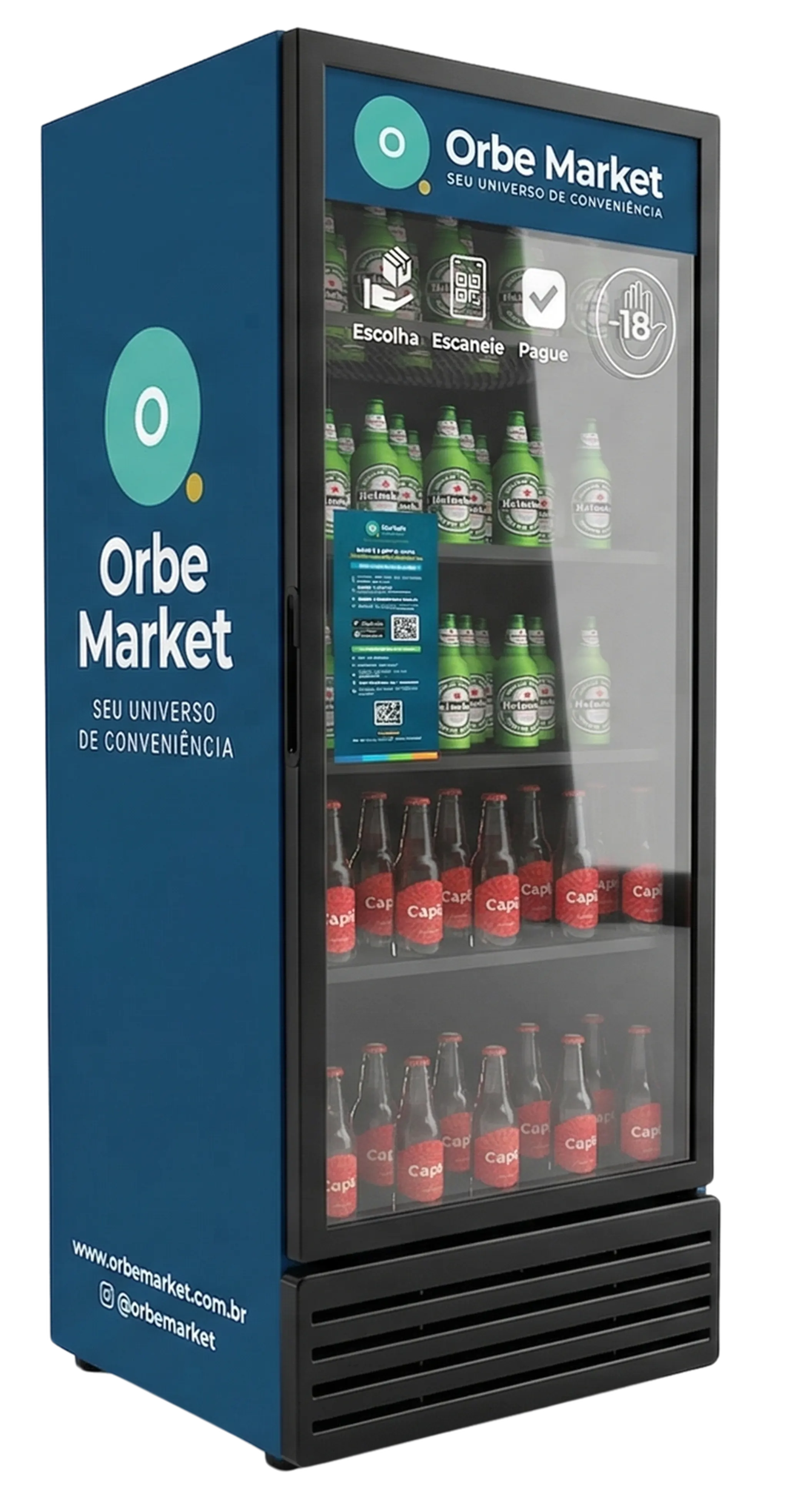 Geladeira Orbe Market com produtos disponíveis